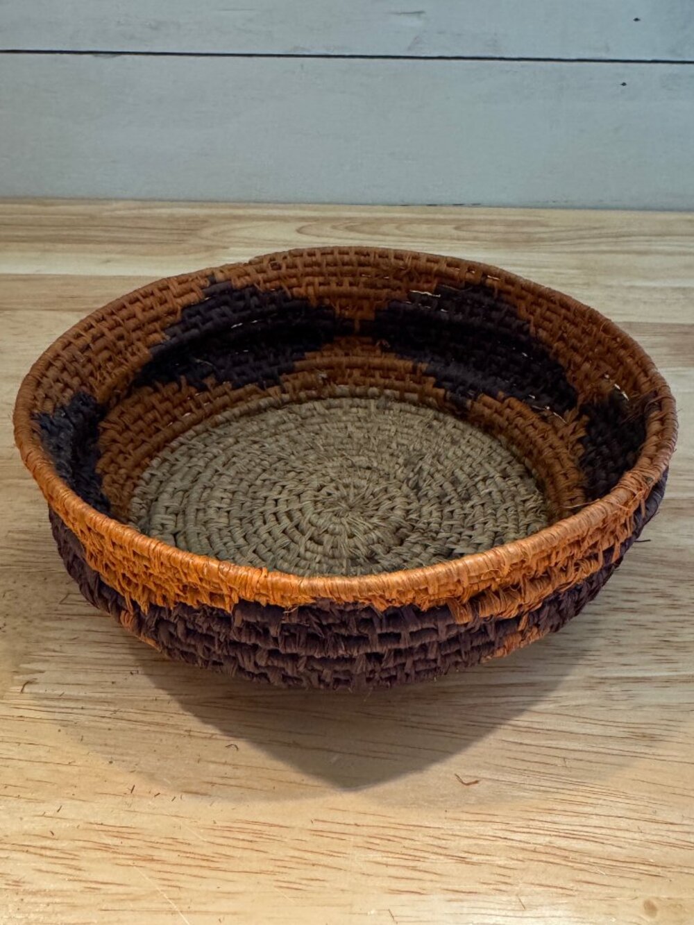 Native American Tribal Coil Basket From Oklahoma, USA, 6 1/4" X 2 1/4"
